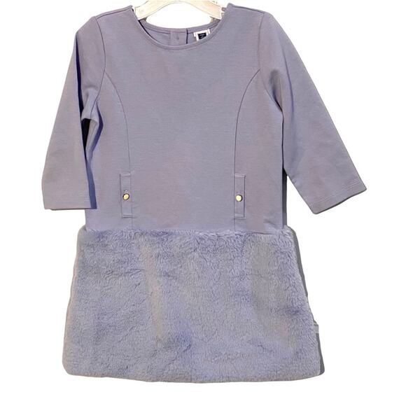 Janie & Jack fancy Dress Girls Size 5 Faux Fur Trim Periwinkle Blue Ponte - Picture 1 of 7